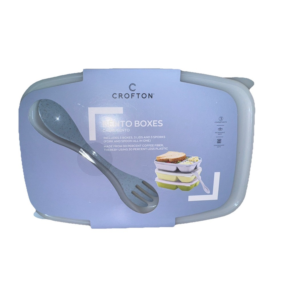 Crofton Bento Lunch Box with Compartments Reusable Container W/ Sporks SET OF 3